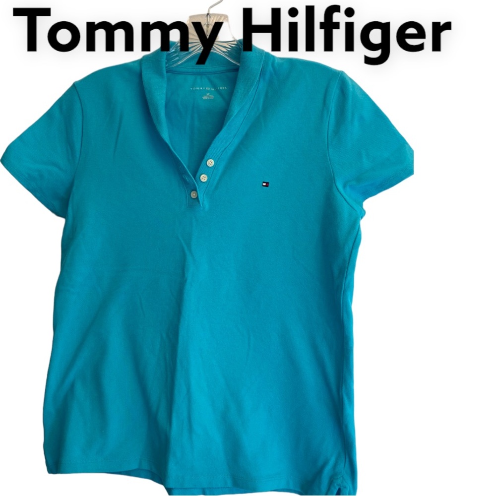 Tommy Hilfiger Aqua Blue Short-Sleeved Polo Shirt S